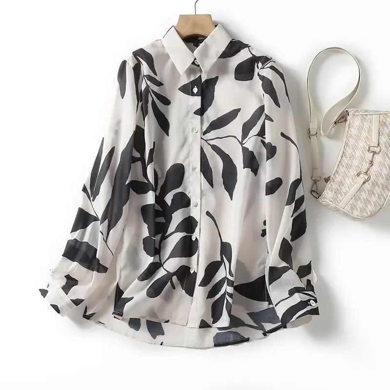 

Women's 2023 Fashion New Exquisite Flower Printing Comfortable Long Blouses Retro Long-sleeved Button Blouses Chic Tops.