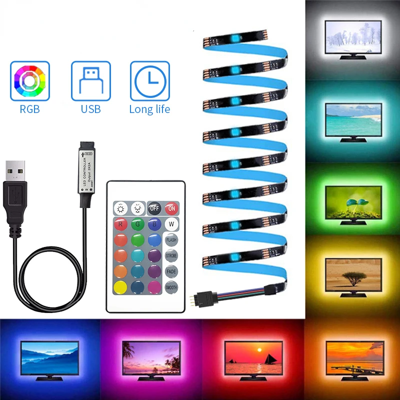 5M LED Strip Light for TV 5050 RGB Luces Led Light Strip with Monitor Backlight 5V USB Powered Room Decoration