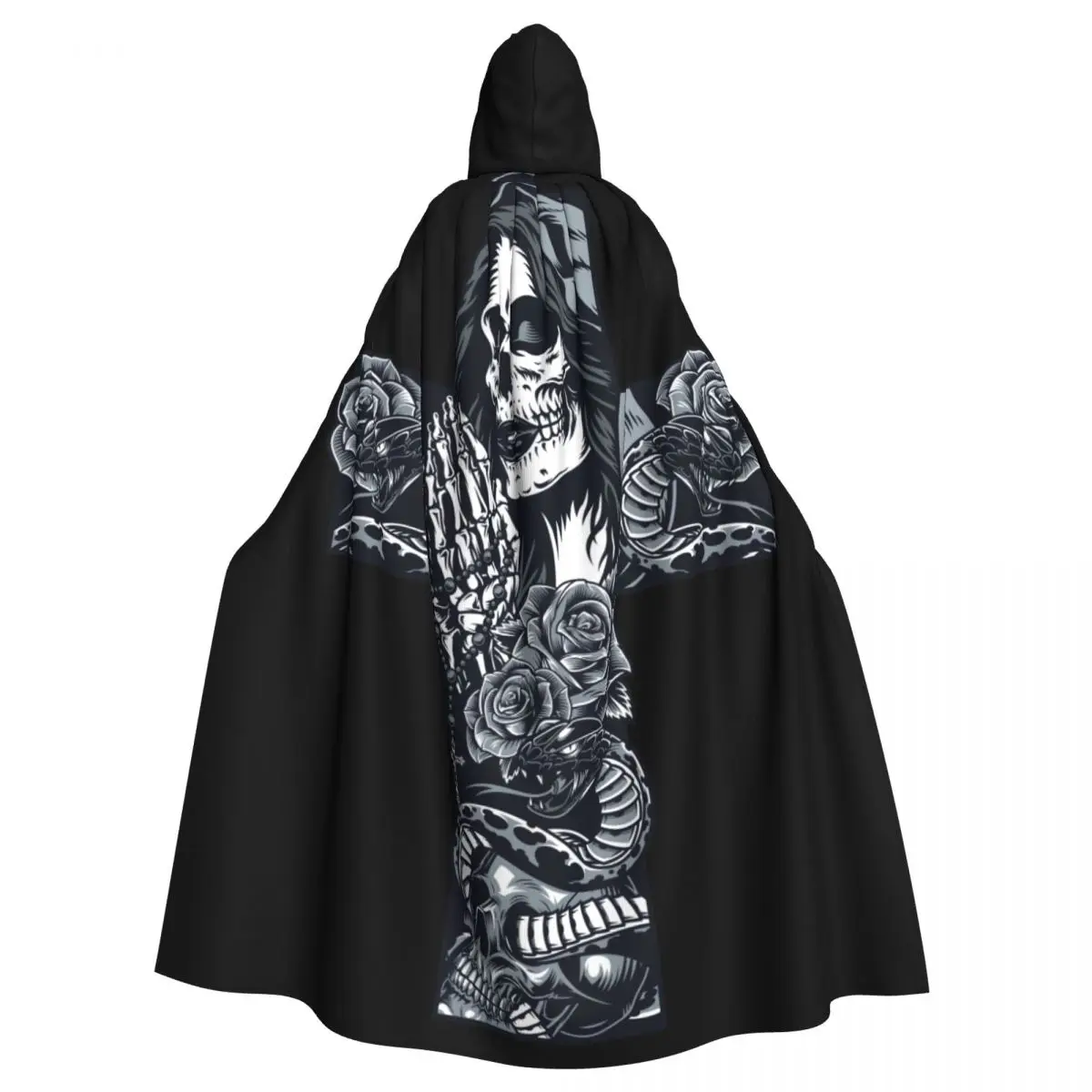 

Adult Cloak Cape Hooded Vintage Chicano Cross Shaped Tattoo Medieval Costume Witch Wicca Vampire Elf Purim Carnival Party