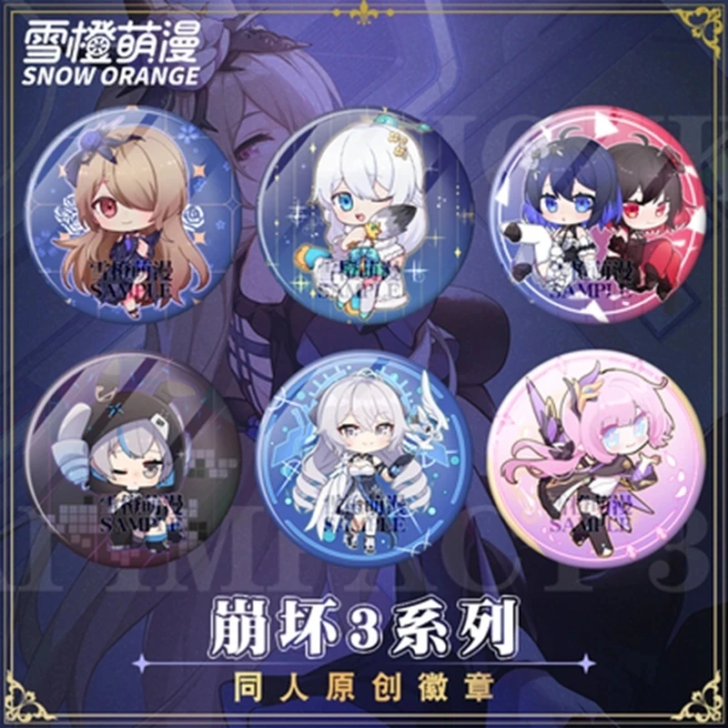 

Hot Game Honkai Impact 3 Tinplate Badge 58mm Bronya Seele GRISEO Cosplay Animation Accessories Brooch Collect Christmas Gifts