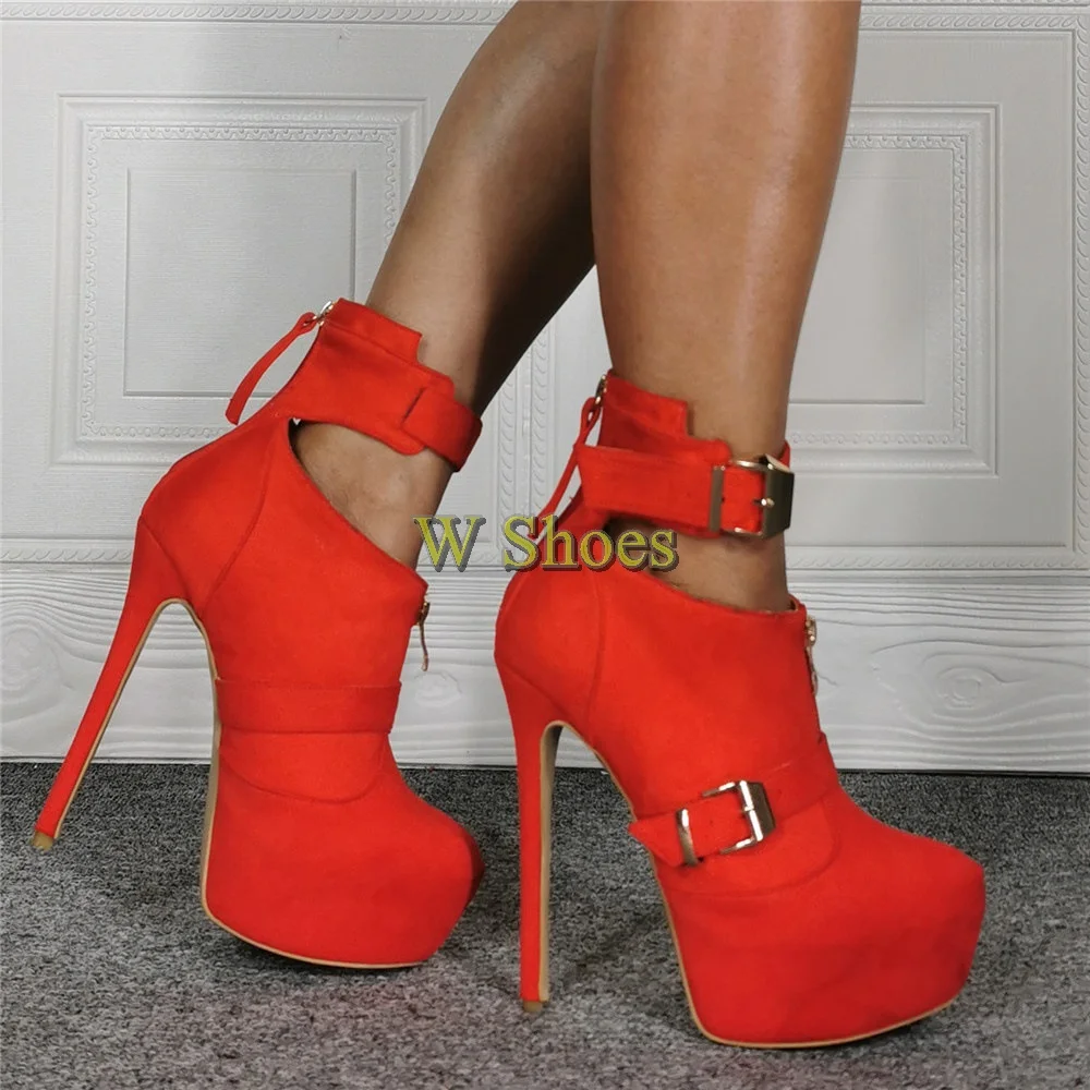 

Женские туфли на шпильке, оранжевые повседневные водонепроницаемые туфли на платформе и высоком каблуке, с круглым носком, на молнии сзади, ...