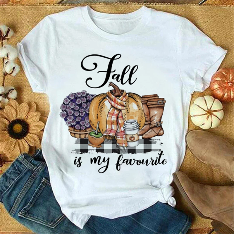 

Women Pumpkin Animal Lovely 90s Autumn Fall Halloween Cartoon Thanksgiving Tops Regular Tees Graphic T-Shirt Tshirt Clothes.