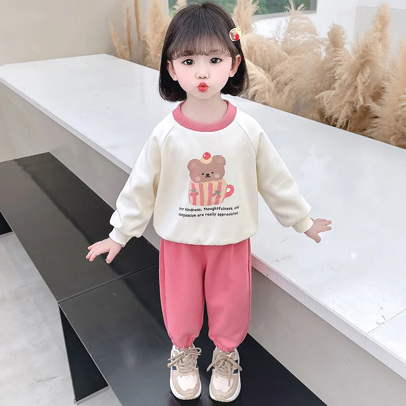 

Baby Girls Clothes Fashion Children's Suit Baby Cartoon Printing Top+Sweatpants Kids Two-piece Sweatshirt Set