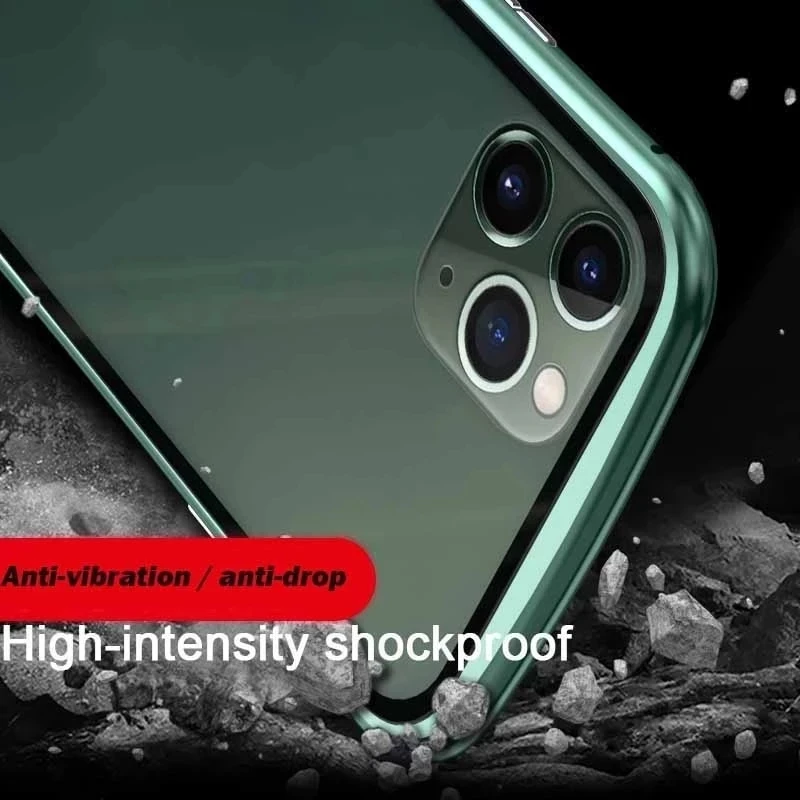 360 ° Полностью защитный металлический магнитный чехол для iPhone 17 16 Pro Max 14 13 12 11 15 Pro X XS Max XR с двусторонним стеклянным покрытием (art.: 3920da42b7164) - 3920da42b7164