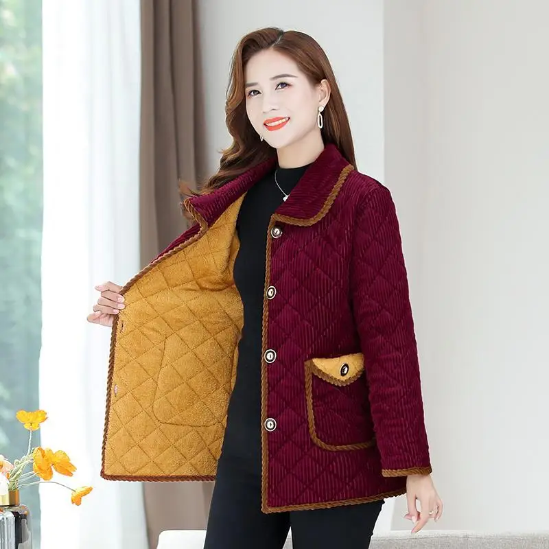 Corduroy Winter Coat Women Puffer Jacket Winter New Korean Style Long Ladies Over-the-knee Cotton Padded Jacket Keep Warm