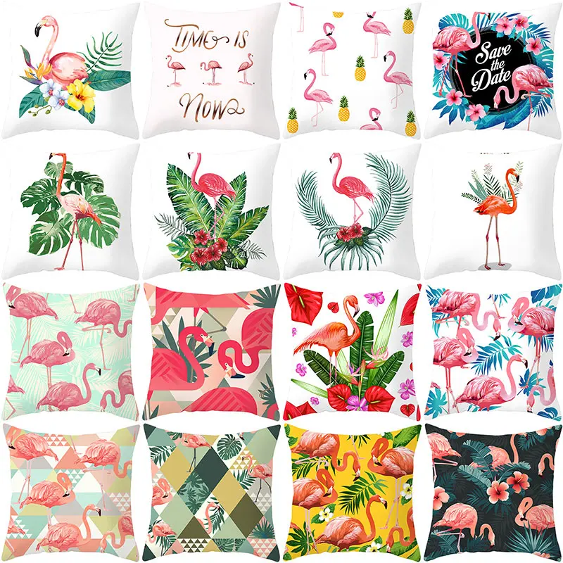 

Summer Tropical Plants Flamingo Decorative Pillowcase Green Leaves Throw Pillow Case Flamingo Pillow Cover Kussensloop