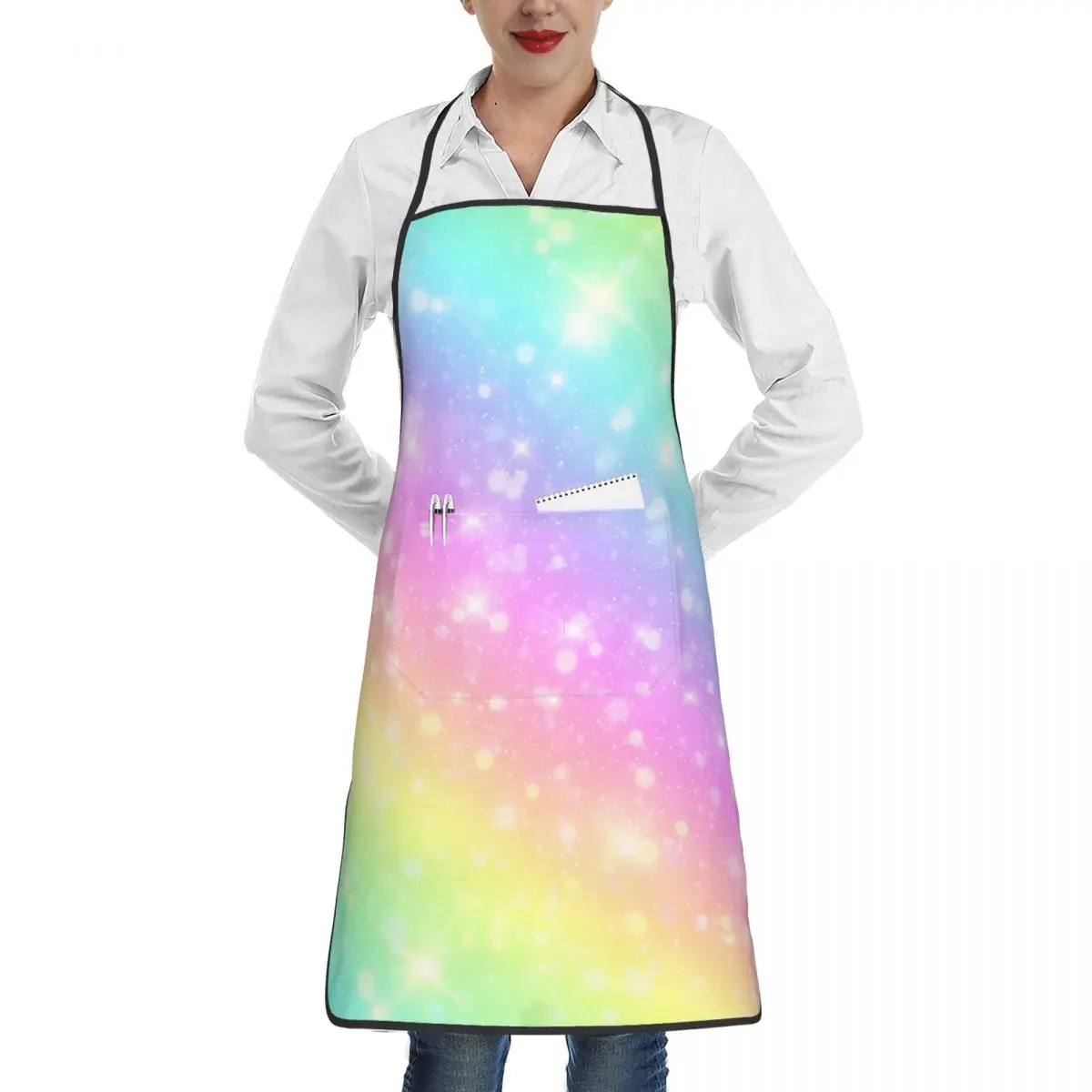 

Galaxy Fantasy Pastel Color Sky With Rainbow Apron for Men Women Adult Kitchen Chef Bib Tablier Cuisine Cooking Baking Painting