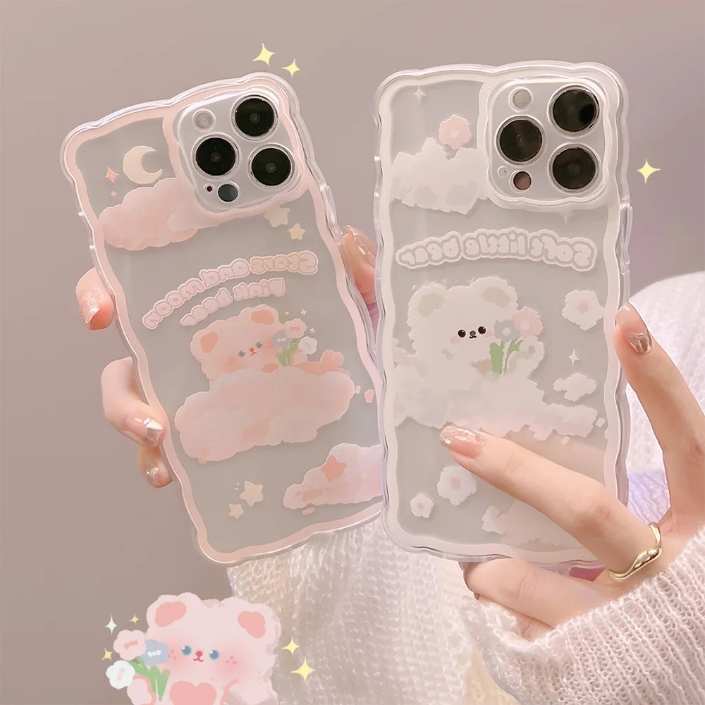 

Ins Style Cartoon Cloud Bear Phone Case for IPhone 14 13 12 11 Pro Mini XS Max 8 7 Plus X SE 2020 XR Shockproof Soft Cover