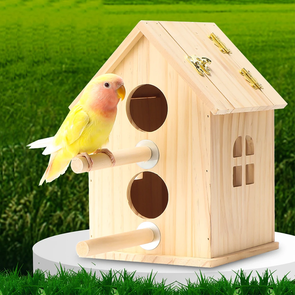 

Parrot Bird Box Small Wooden House Breeding Box Bird Nest Solid Wood Hatching Residential Warm Egg Laying Nest