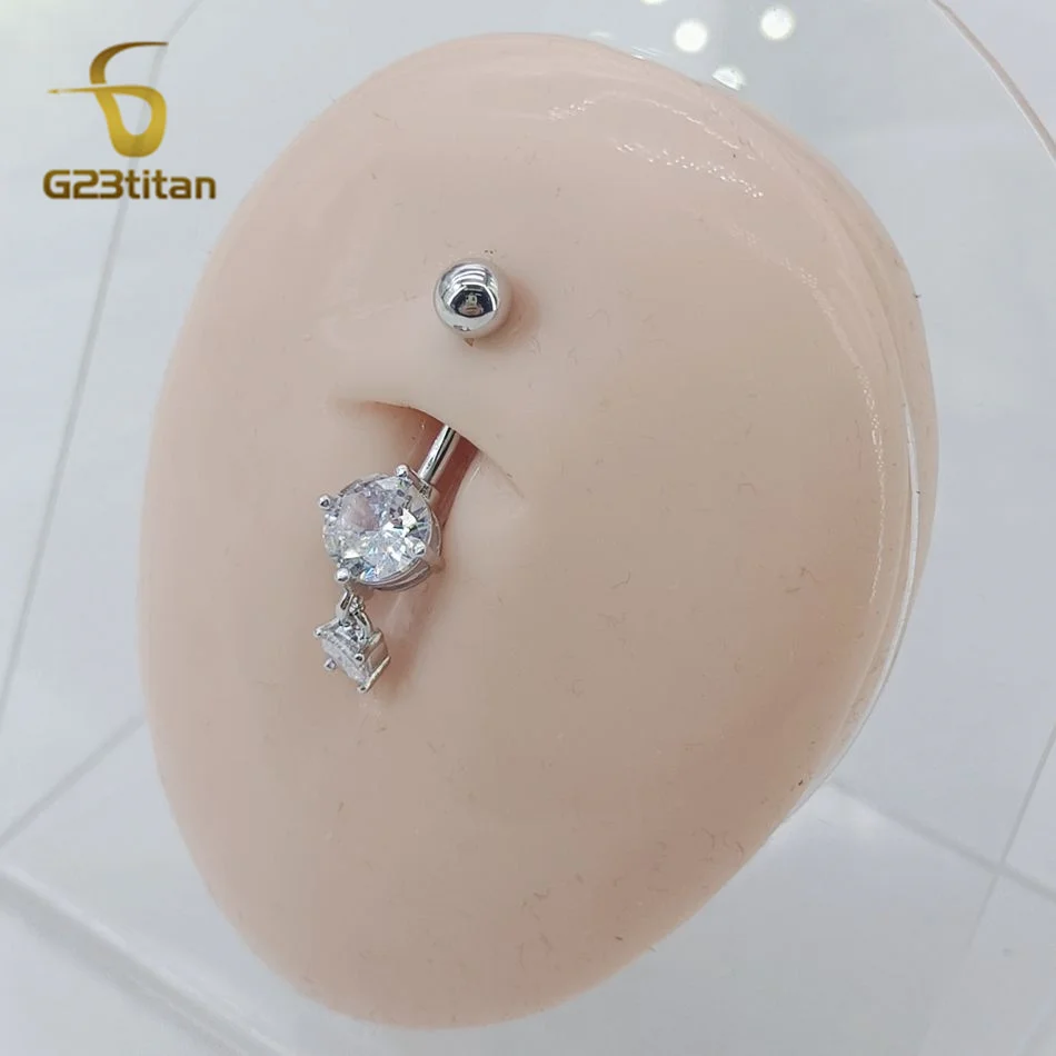 Фото Круглая подвеска кольцо пупка 14G G23 титановое перфорация антиаллергическая пуповина ювелирные изделия дуговая штанга золотисто - серебряный CZ циркон №3