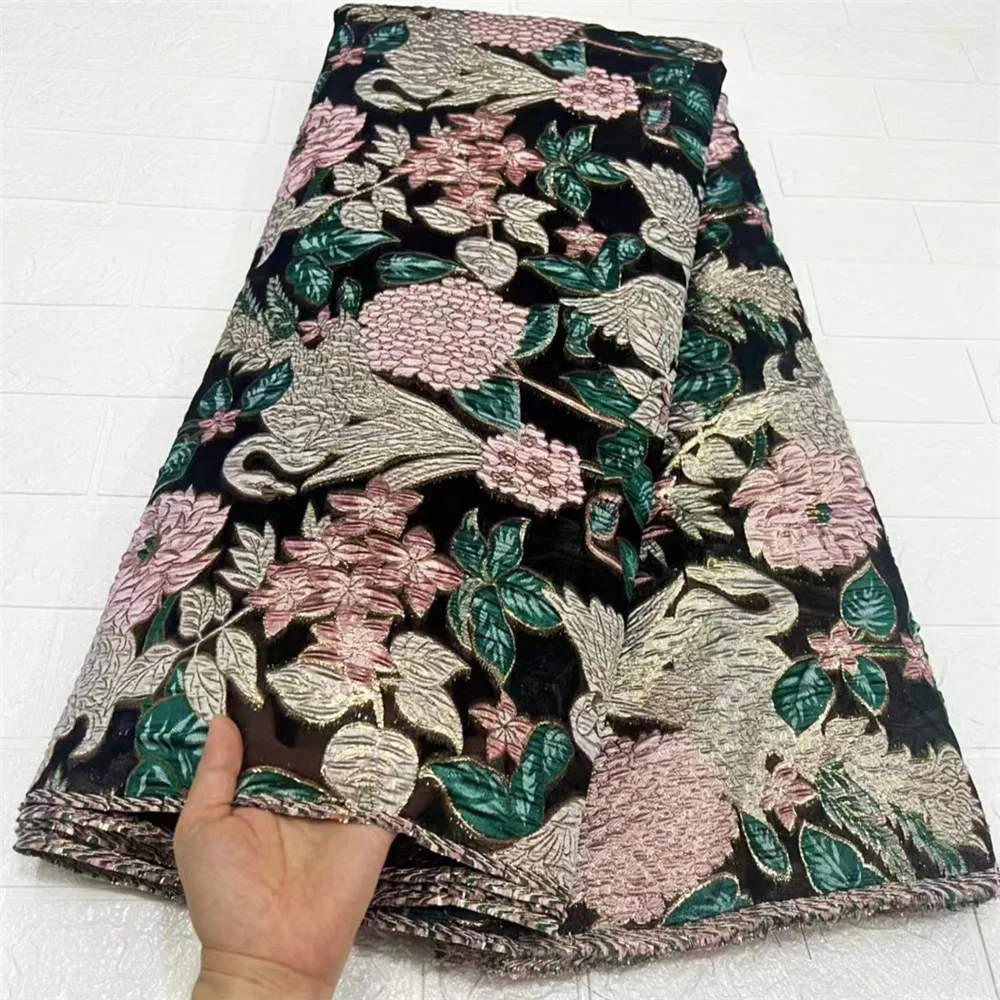 

African Tulle Lace Fabric 2022 Satin Nigerian 5 Yards Brocade Gilding Jacquard Fabric For Sewing Wedding Party Dress R3734