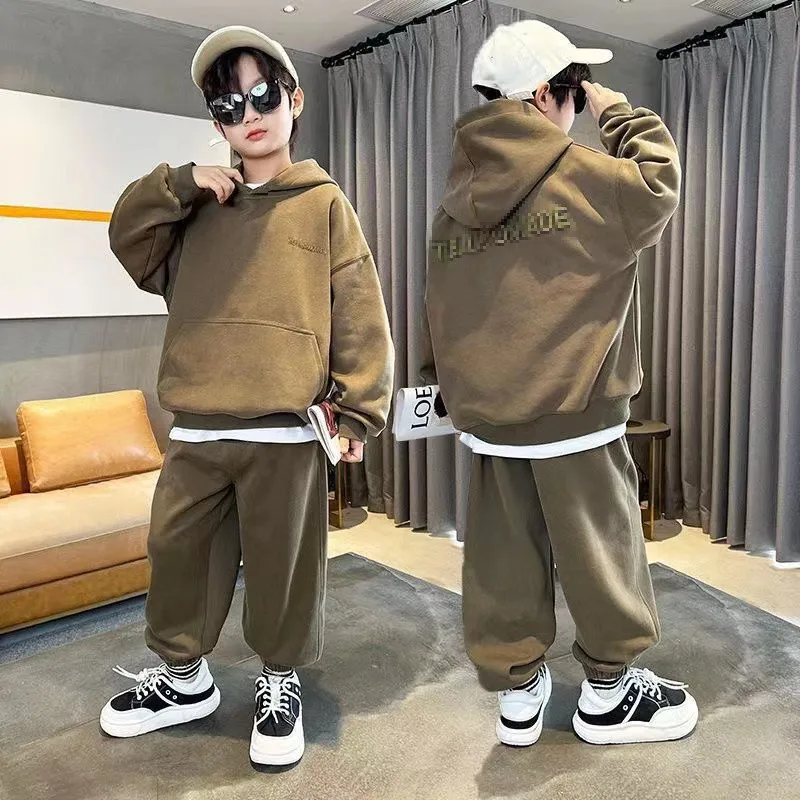 

Autumn Boys' Set Children's Letter Hooded Pullover Long Pants Two Piece Set Children's Sportswear Student Casual Wear