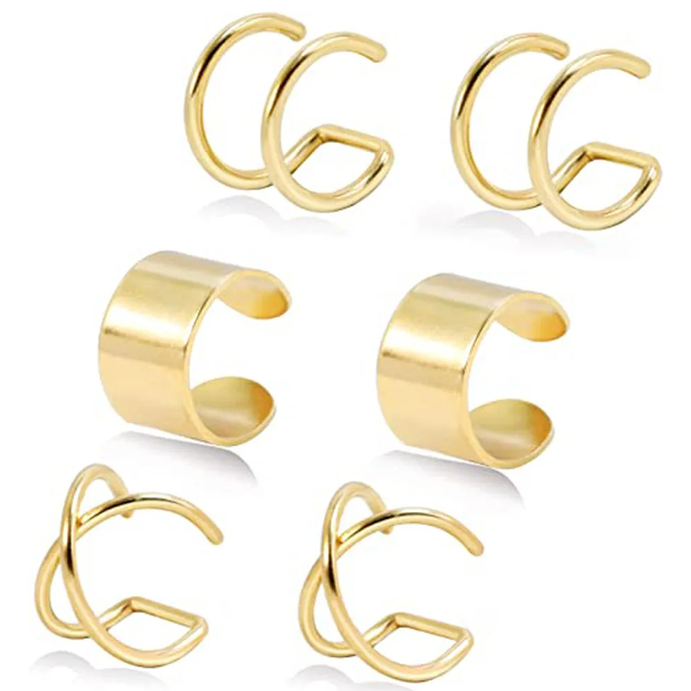 

2-6pcs Gold Cuff Earrings Women Trendy Cute Ear Cuff Set Non Piercing Fake Helix Cartilage Huggie Hypoallergenic Silver Black