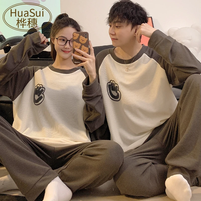 Japan fashion Ins Couple Pajamas Sponge Baby Spring and Autumn Women's Cartoon Long sleeve Trousers Cotton Home Wear Men