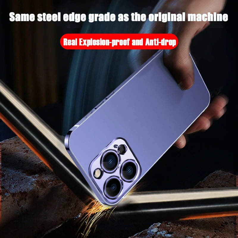 Original Color Stainless steel Frame Case For iPhone 14 13 Pro Max Shockproof Metal Armor Hard PC Cover For iPhone 14 Plus Case