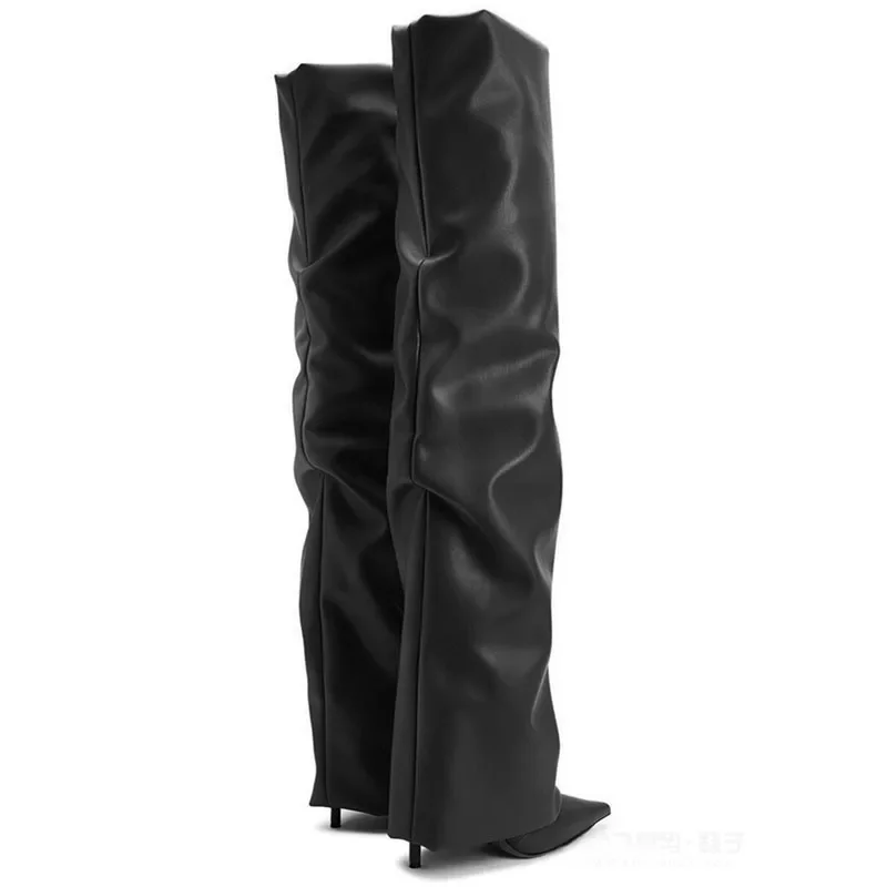 Сплошной цвет ультра-высокие сапоги выше колена на шпильке с острым носком