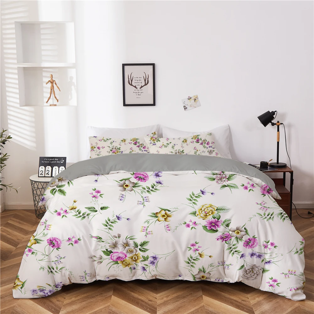 

Домашний текстиль, пододеяльник с цветочным принтом и наволочками, элегантные комплекты постельного белья с цветочным принтом, пододеяльн...