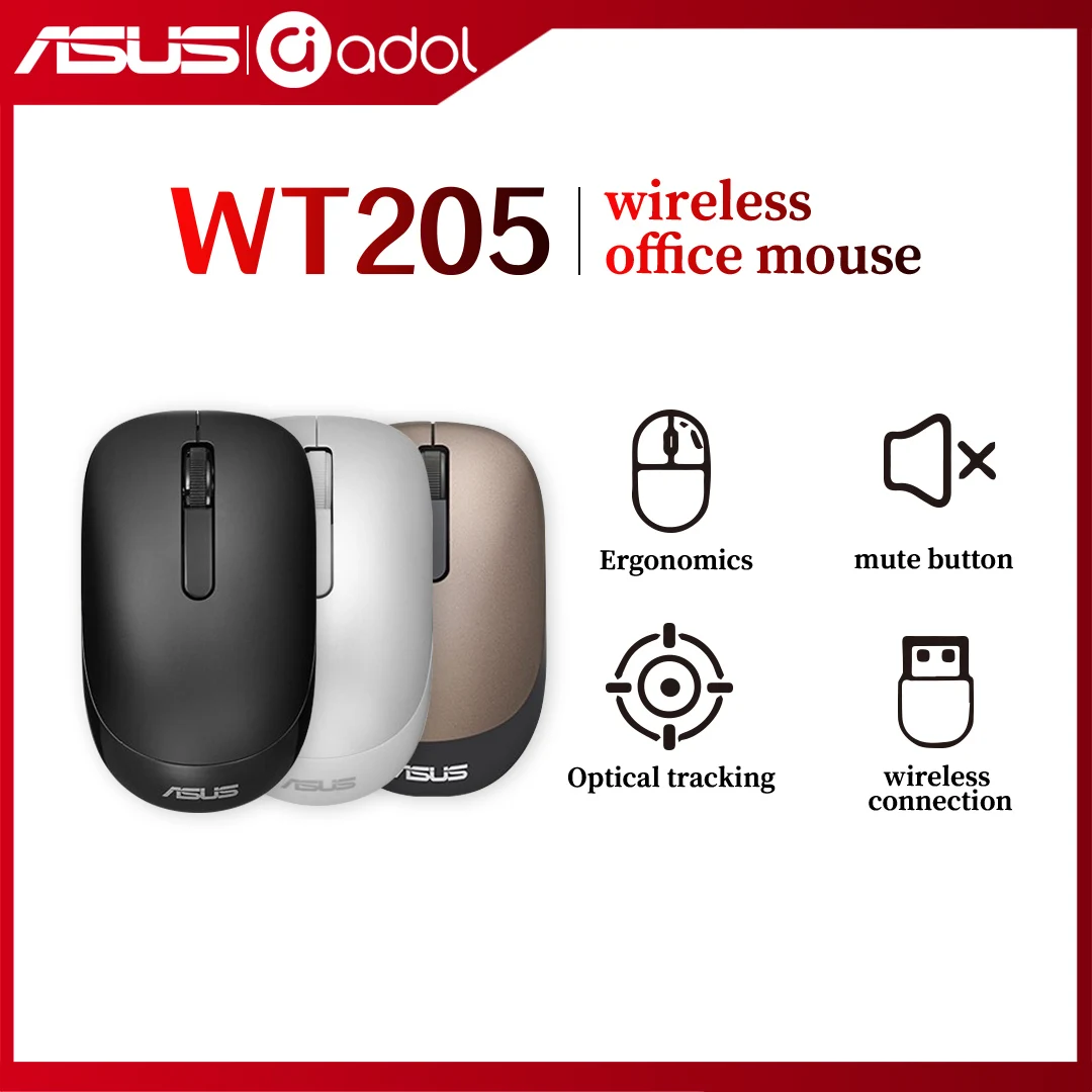 Asus Gamer WT205 Wireless Mouse Mini Portable 2.4Ghz Office Mute Optical Mouse 1200DPI Laptop Desktop Accessories