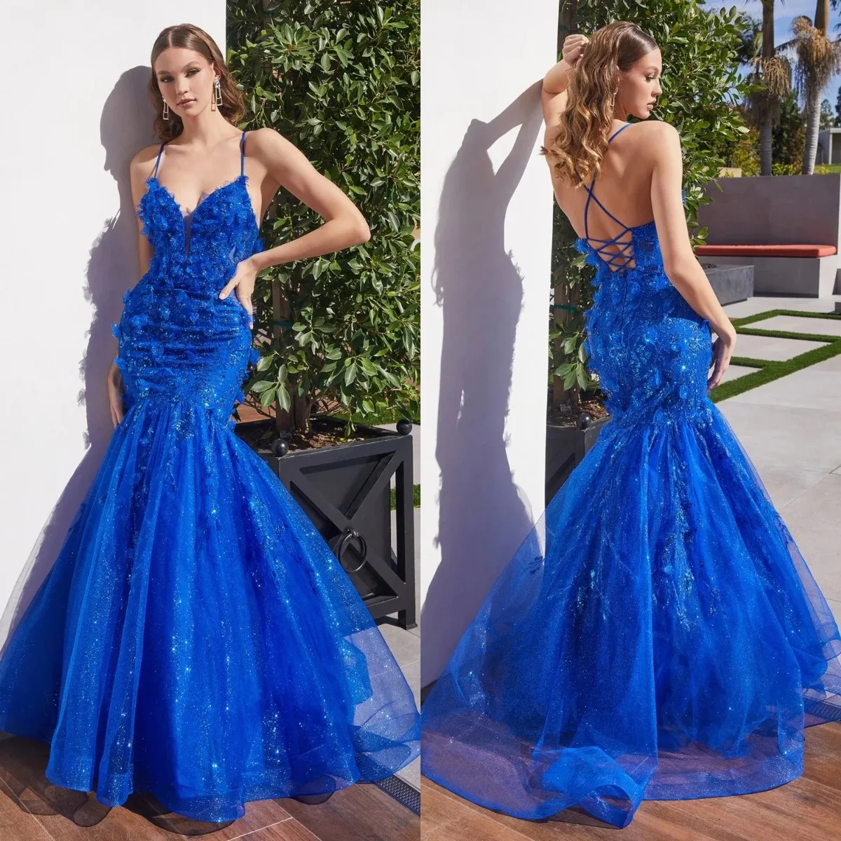

Vintage Royal Blue Mermiad Evening Dresses Appliques Shiny Seuquins Prom Gowns Sexy Back Celebrity Dinner Party Women Dresses