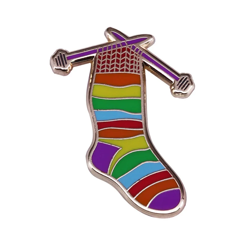 

Rainbow Socks Badge Knitting Talent Add Brooch