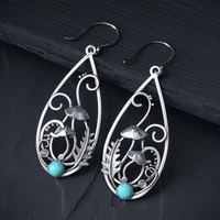 vinatge dangle earrings for women mushroom forest leaf earring botanical jewelry silver color wire wrapped turquoise accessories