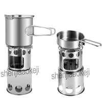 Multi-purpose camping grill stove Stainless Steel Outdoor windproof Wood burning stove stove pot set Combo Set 1pc