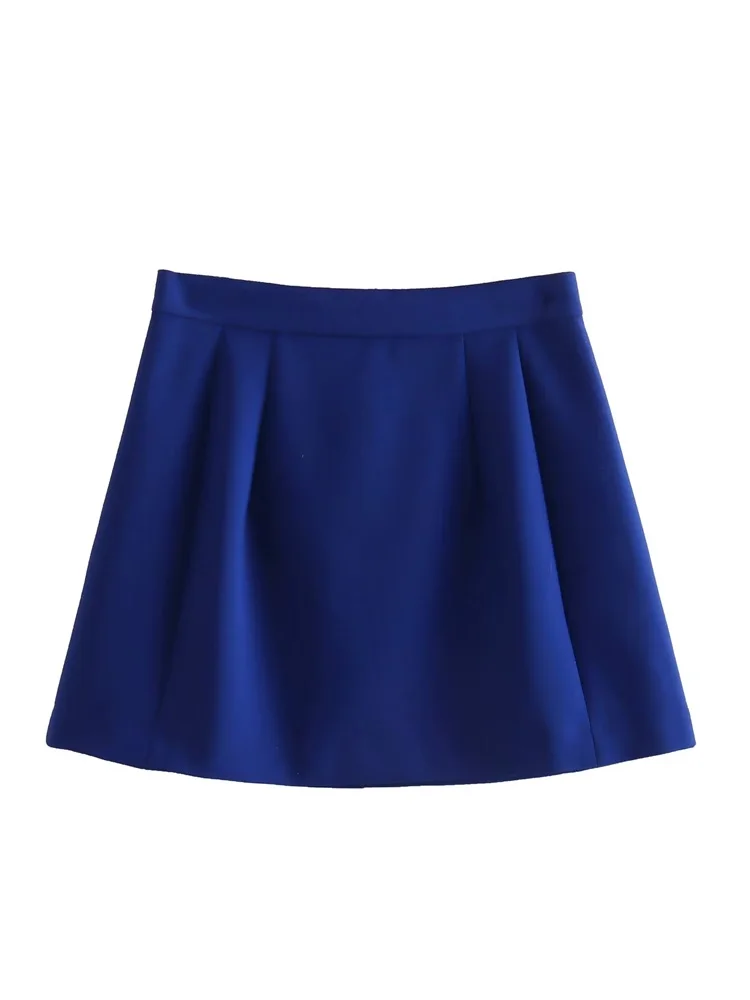 

MESTTRAF Women 2023 Fashion A Line Pleated Solid Color Mini Skirt Vintage Mid Waist Back Zipper Female Skirts