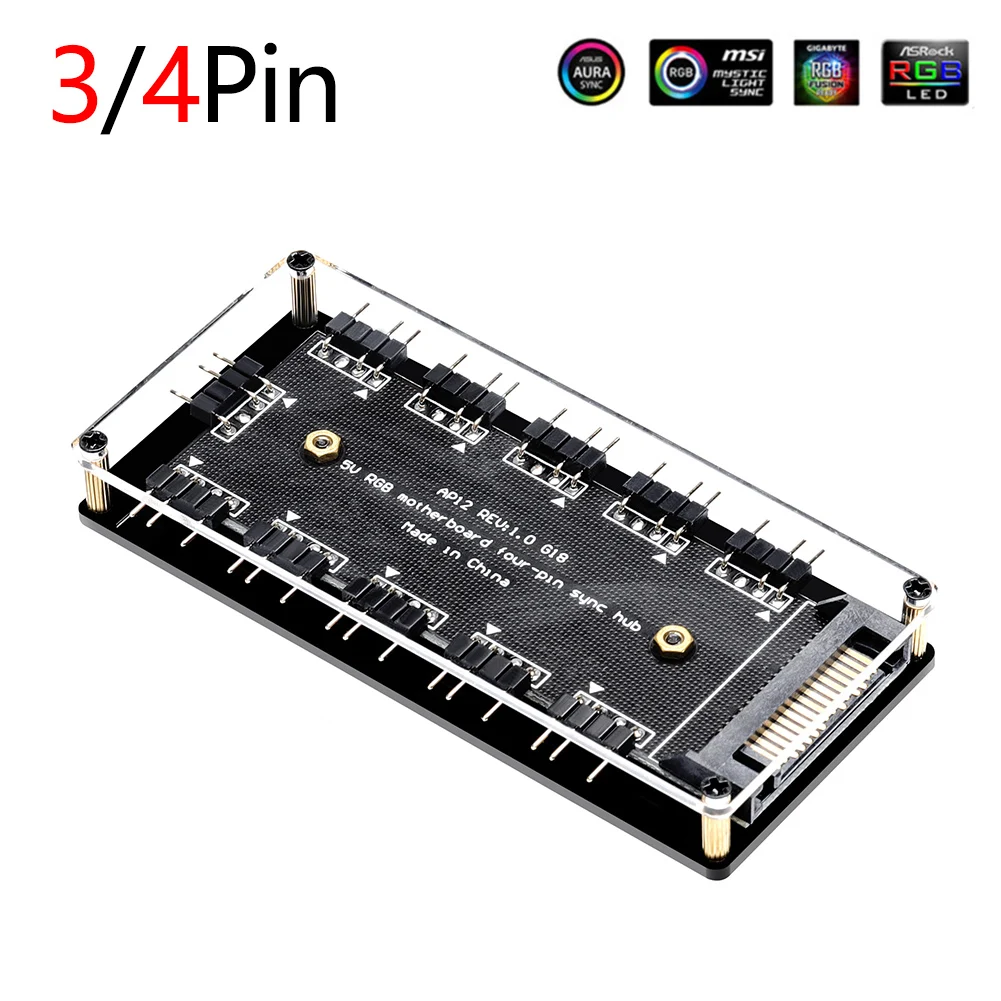 12 В/4 контакта RGB 5 В/3 контакта ARGB вентилятор хаб PWM 1 до 8 многосторонний разветвитель AURA вентилятор охладитель Удлинительный кабель адаптер контроллер скорости адаптер
