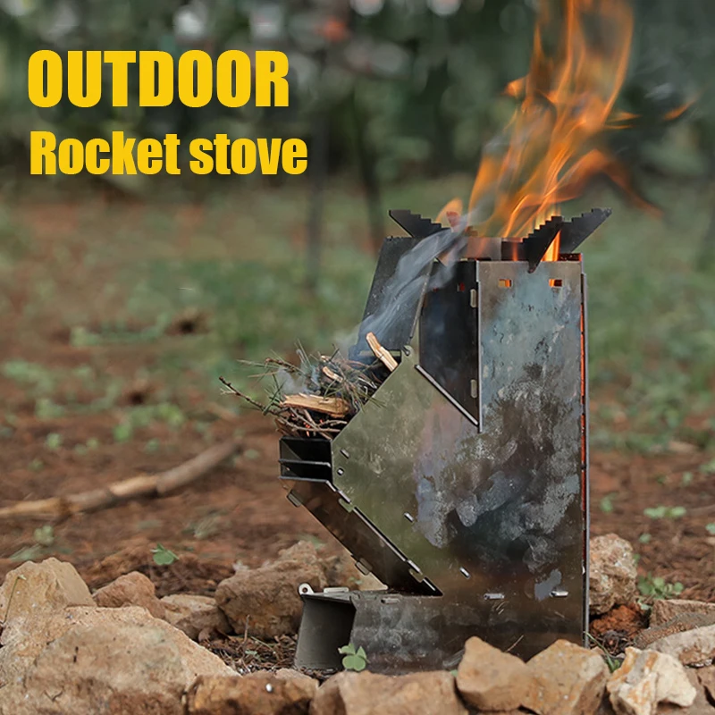 

Гриль для барбекю из нержавеющей стали, портативная складная деревянная горелка, горелка для пикника, приготовление пищи на открытом возду...