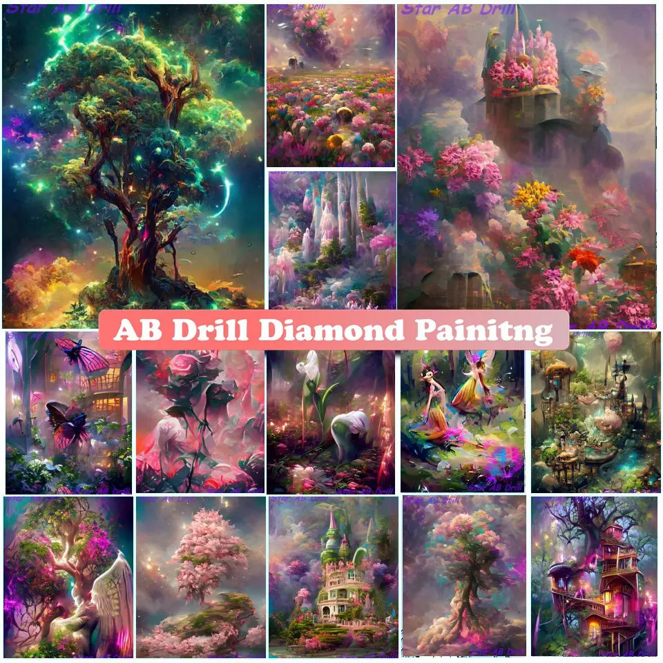 

Dream Color Pink Tree Of Life 5D Diamond Painting Fantasy Forest Flower And Animals Diy AB Drills Cross Stitch Kits Home Decor