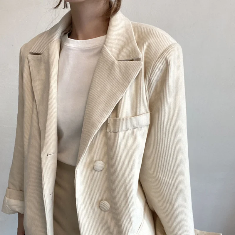 Autumn 2021 Corduroy Blazers Women Notched Collar Long Sleeve Blazer Jacket Female Korean Fashion Casual Winter Coats Tops Mujer