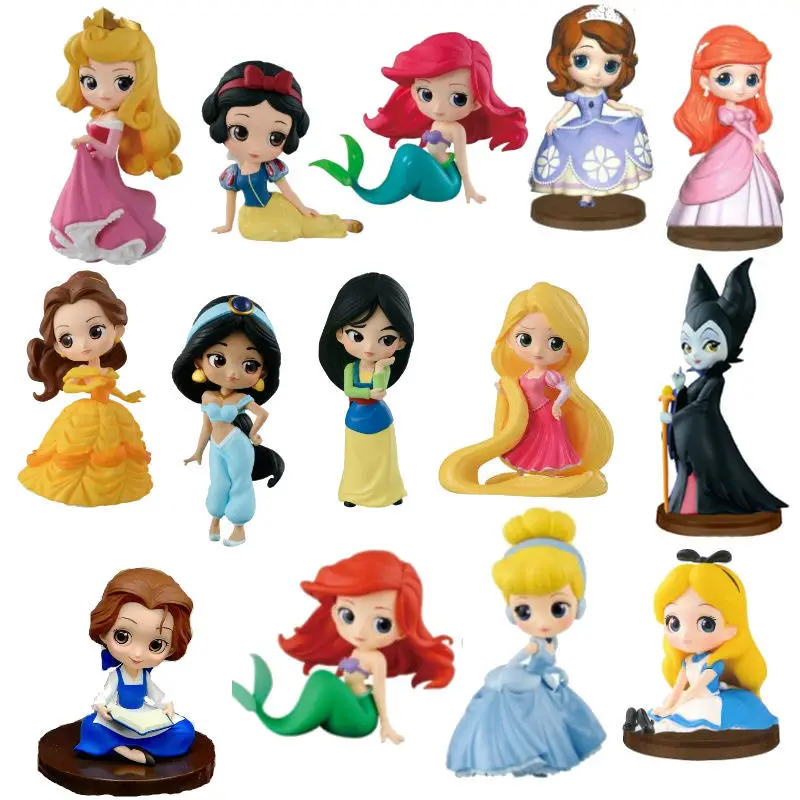 

3pcs/set Disney Q Posket Princess Sofia Snow White Alice Belle Mermaid Aurore PVC Toys Dolls Cake Decoration Wedding Gifts