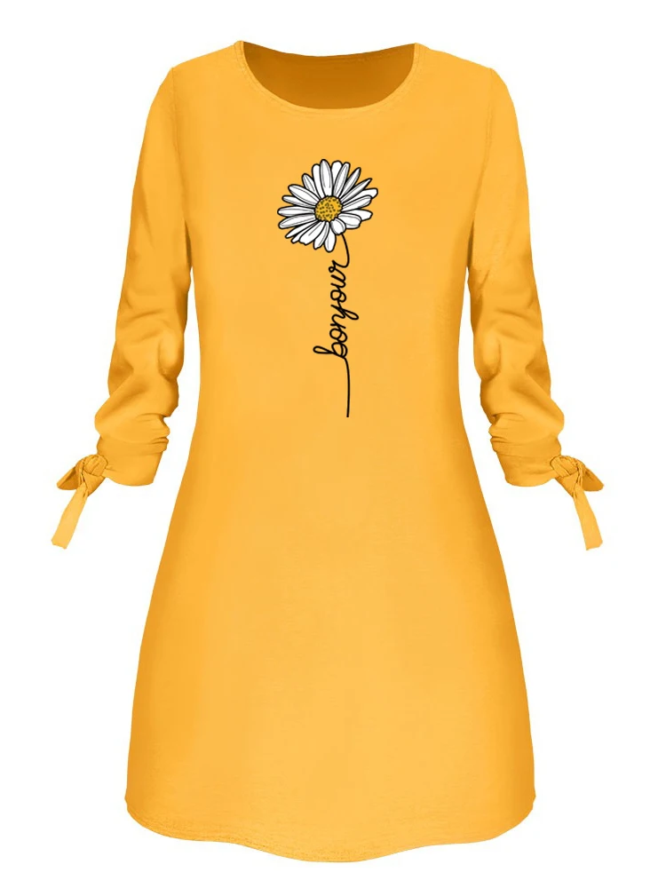 

Dress for Women Vintage Thin Fall Spring Kawaii Cartoon Vestidos with Bow Long Sleeve Dresses Beach Flower Letter Print Sundress