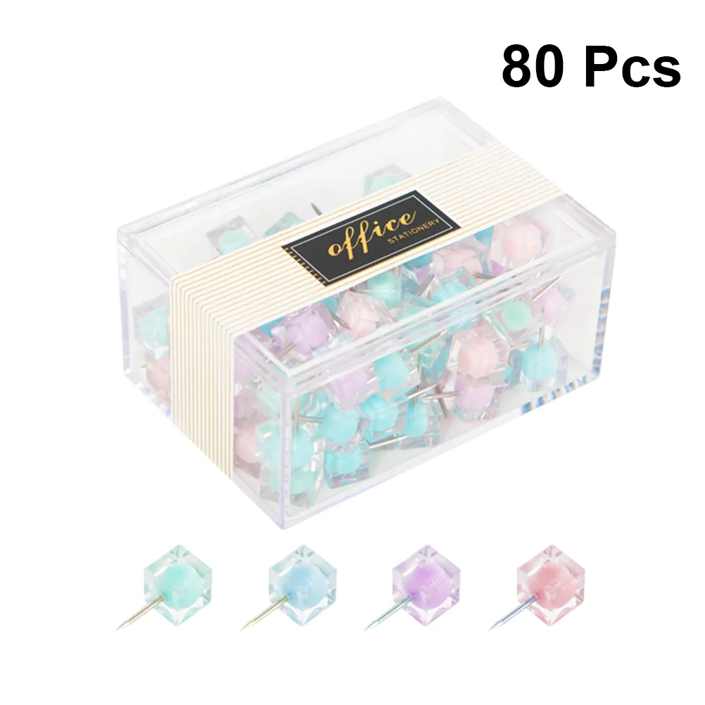 

80pcs Push, Decorative Thumbtacks Colorful Cubic Shape, Craft DIY Tool for Map Photos Cork Board