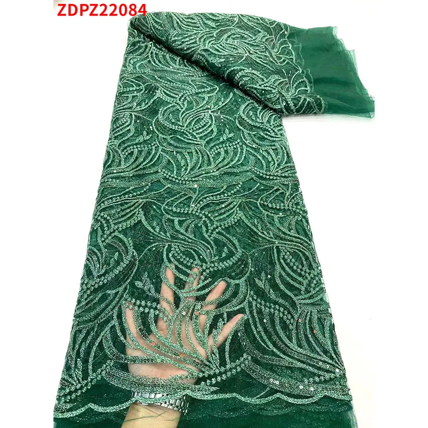 

African Sequins Laces Fabrics With Beaded Stones For Sewing Dresses ZDPZ22084