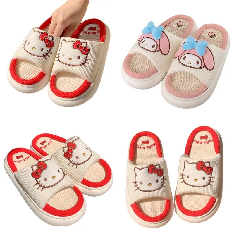 

Сандалии Sanrios с аниме рисунком Hello Kittys, удобные дышащие тапочки для студенческого общежития, Мультяшные шлепанцы с сердечками для девочек