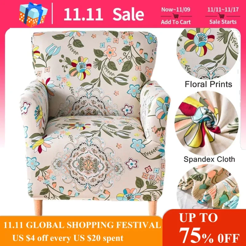 

Floral Armchair Cover Nordic Elastic Bar Tub Club Chair Covers for Living Room Stretch Single Sofa Slipcover Home Counter Hotel