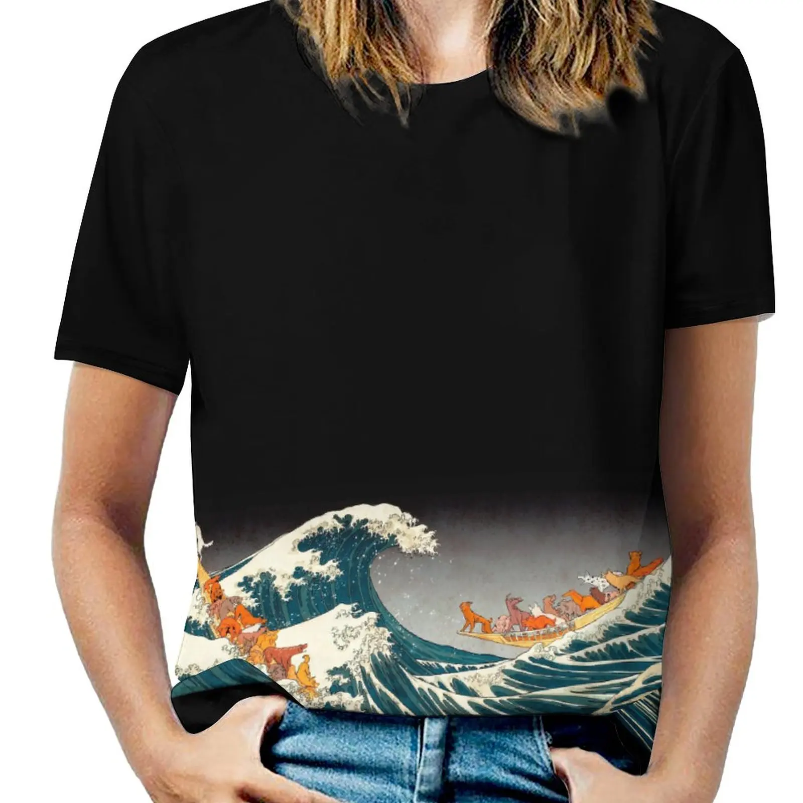 

WavesThe Great Wave Off Kanagawa T-shirt Round Neck Motion Geeky Tees Casual Graphic Travel USA Size