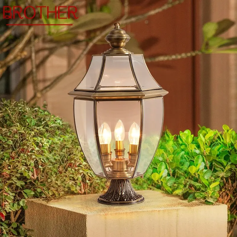 

BROTHER Outdoor Classical Brass Garden Landscape Light Simple Patio Pillar IP65 Waterproof Retro Courtyard LED Post Lamp