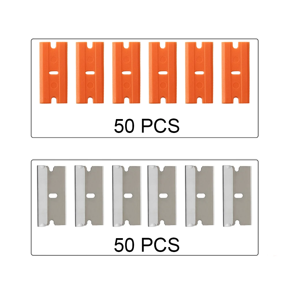 CNGZSY 100pcs Razor Blades Safety Scraper Glue Knife Glass Cleaner Replacement Carbon Steel Blade Ceramic Car Labels Remover E13