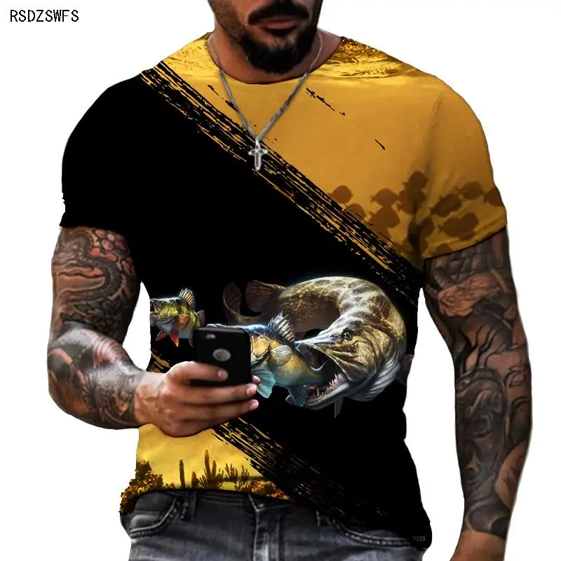 

Новинка весна-лето 2022 футболка с коротким рукавом и 3D принтом для рыбалки уличный тренд модный топ большого размера с высоким разрешением