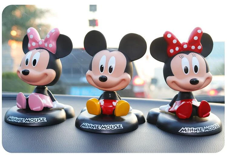 

Disney Mickey Mouse Minnie Cartoon Figure Fashion Shake Head Model Doll For Car interior instrument panel ornament decoration