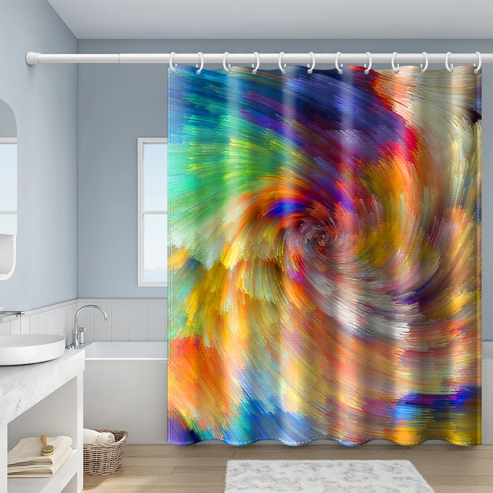 

Bright Colorful Lines Spiral Geometry Shower Curtain Waterproof Polyester Fabric Bathroom Curtain With Hook