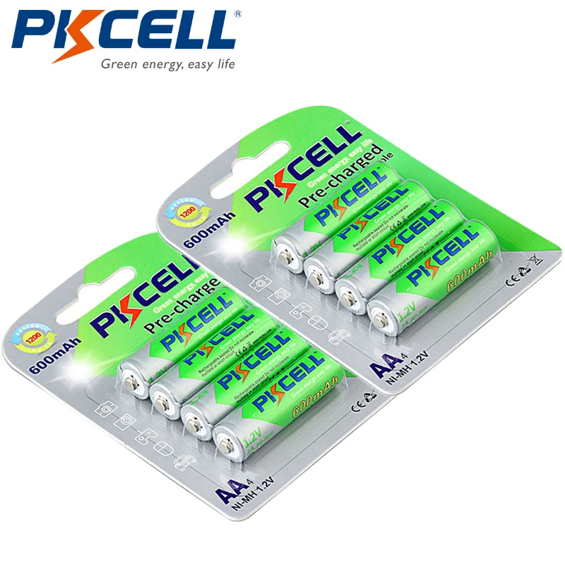 

8Pcs/2cards PKCELL AA Ni-MH Pre-charged Batteries 600mAh 1.2V AA NiMh LSD Rechargeable Battery for Remote Control