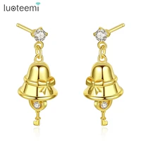luoteemi women cute bell drop earrings for wedding party double color paved cubic zircon fashion jewelry brincos christmas gift