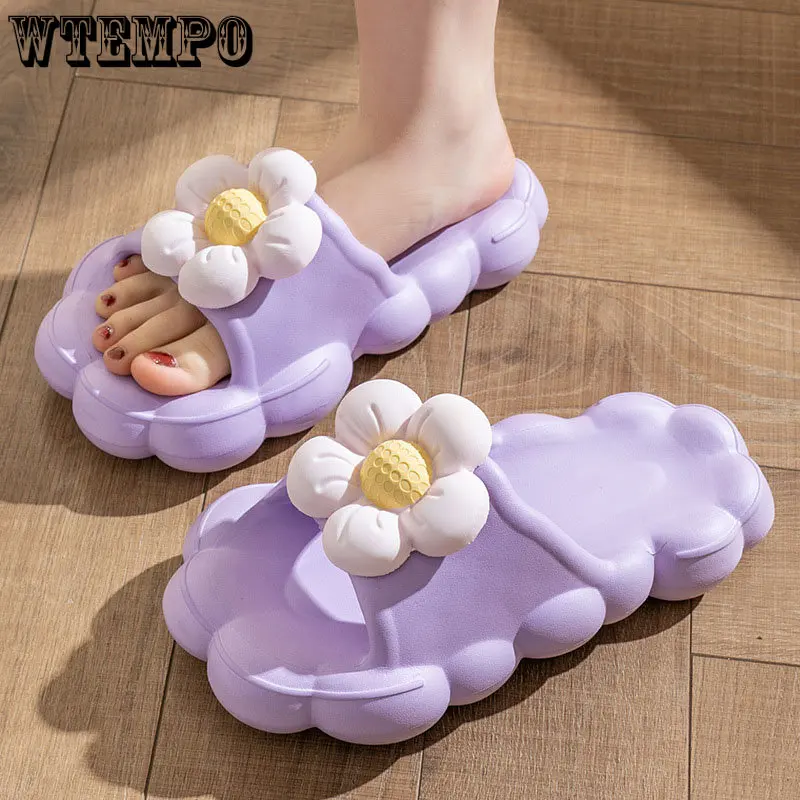 Women Slippers Home Wear Fashion Flower Beach Shoes Thick Platform Summer Sandals Lovely EVA Antiskid Flip Flops Dropshipping
