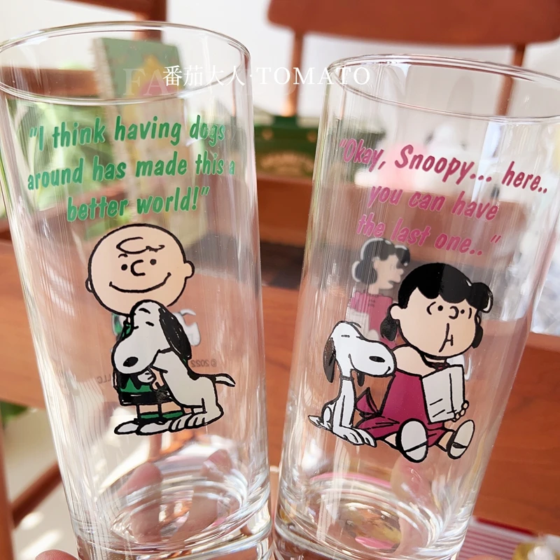 

420Ml Snoopy and Lucy Limited Cute Cartoon High-Capacity Transparent Glass Juice Drink Milk Glass Breakfast Cup for Girl Gift