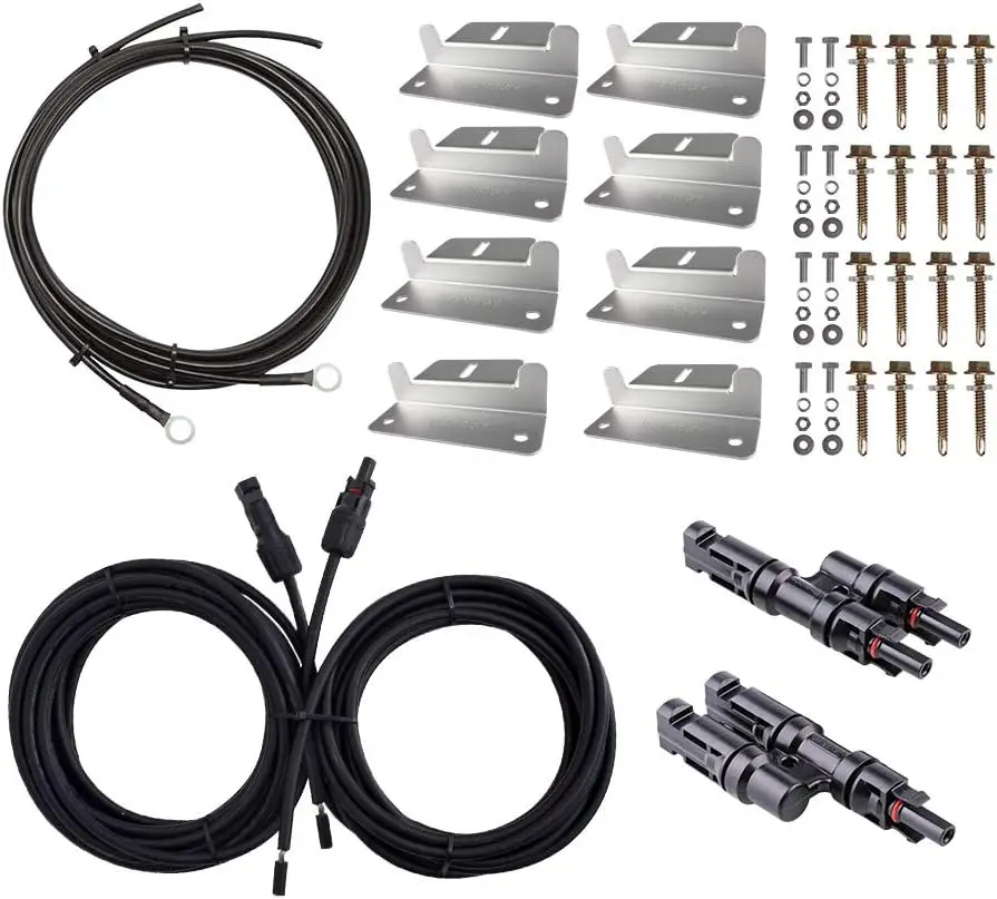 

200W Solar Panel Systems w/ 8Ft Tray Cable, 20Ft 10 AWG Adaptor Kit, Two Set Z Bracket, Y Connector