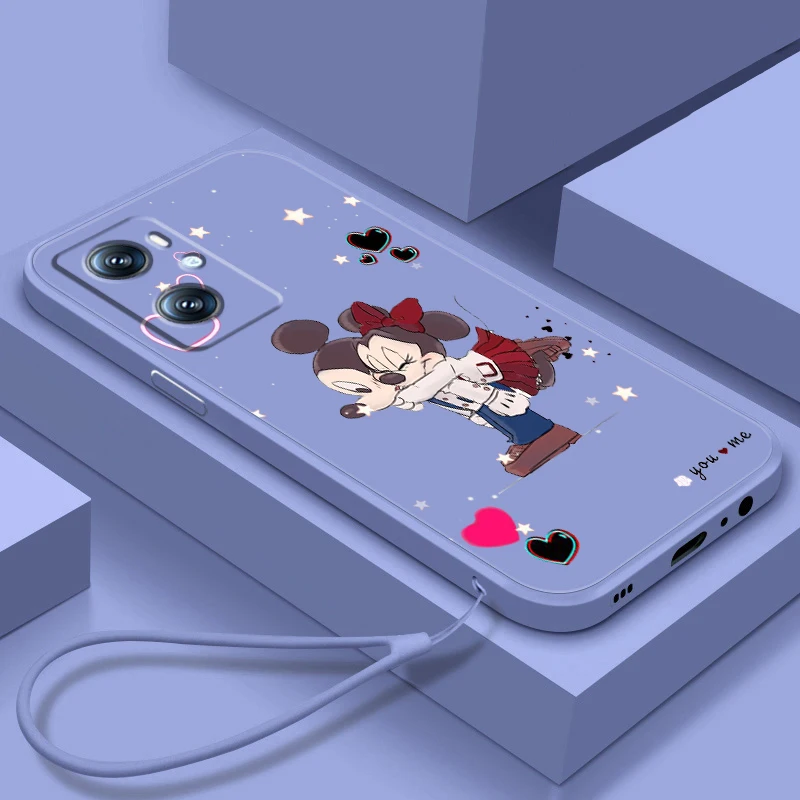 

Phone Case For OPPO Find X6 X5 X3 Lite A96 A94 A93 A77 A76 A74 A72 A57 A53S A16 5G Mickey Minnie Disney Cute Art Liquid Rope