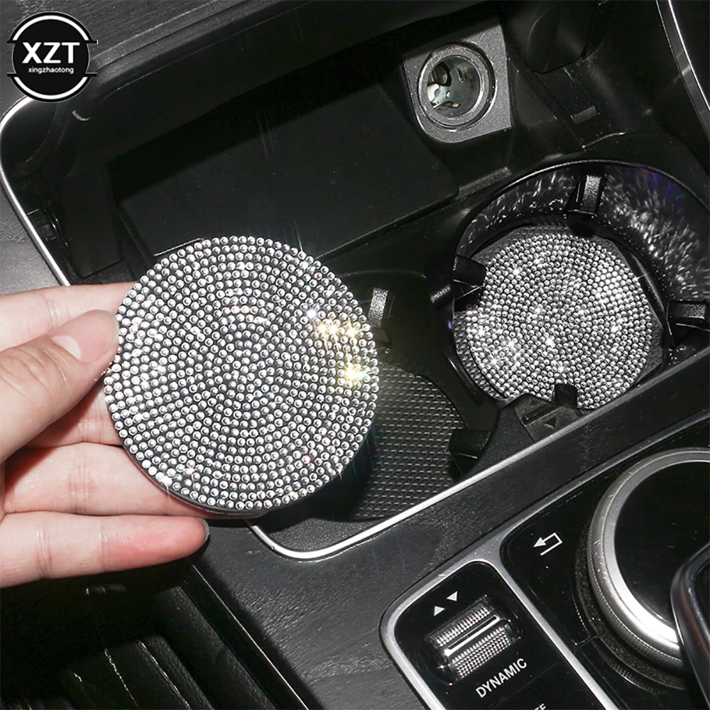 

2PCS Diamond Car Coaster Water Cup Slot Non-Slip Mat Silica Gel Pad Cup Holder Mats Auto Gadget Bling Auto Accessories for Woman